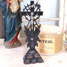 Antikes Standkreuz, Holz geschnitzt, Kruzifix 45 cm hoch