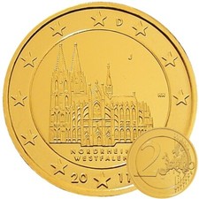 2 Euro Münze Deutschland 2011 NRW Kölner Dom 24 Karat vergoldet mit Kapsel