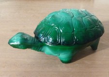 Malachit Kunstglas Deckeldose, Schildkröte, Schlevogt ART DECO, 1930er Jahre