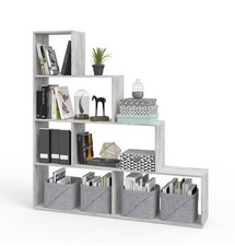 Treppenregal  Raumteiler Betonoptik – 6 Fächer, 163x155 cm, modernes Standregal