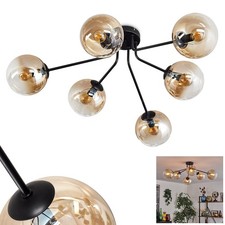 HOFSTEIN Fossobiubo Deckenlampe Flur aus Metall/Glas in Schwarz/Bernsteinfarben 