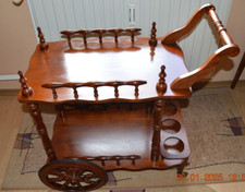 Servierwagen Holz, 8,6kg, 2 große Holzräder, 2 kleine Metallräder