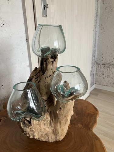Theakholz mit glas vase - mit,