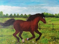 Gemälde öl Pferde Stute Fohlen  Brandenburger MALERIN mit Austellung & PREISEN
