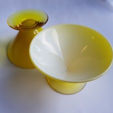 Habitat Dorothy Glas Desert Schale 2 gelb gefasst Eisbecher Eis Design England