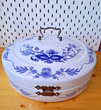 Emaille Emaile Metall Brotdose Keksdose Kornblume Zwiebelmuster blau VINTAGE