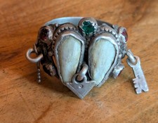 museal Barock Silber Bauernring Hochzeitsring Aberglaube Volkskunst Fuchszahn