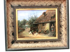 Alfred Schmidbauer  "Hühner vorm Haus" Ölgemälde" im Holzrahmen, Münchner Maler