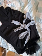 Zara Pullover Sweatshirt  Gestreift Schleife Kragen Schwarz 36 S Neu