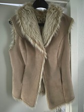 Weste Fellweste Kunstleder Velour Kunstfell Gr. 40 Laura Scott Hellbraun