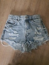 Hot Pant Damen High Waist Bershka 36 Jeans Short Denim Sexy Kurz Risse