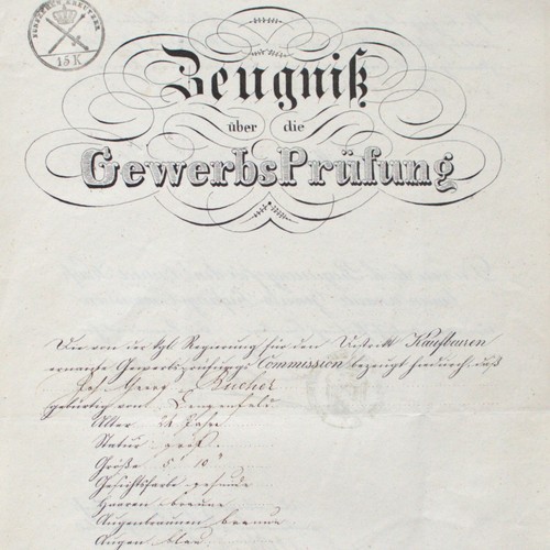 Zeugnis gewerbsprüfung 1844 - zeugnis,