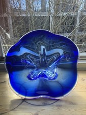 Glasschale Obst Dekoschale Süßigkeiten Schale blauer Rand groß 34 X 12,5 cm