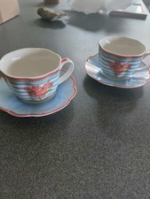 2 Tassen & Untertassen von Lisbeth Dahl Blumenmuster Streifen Sammler Porzellan 