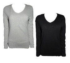 Damen Basic Shirt 2er Pack Langarm Grau Schwarz Baumwolle Gr. S M L