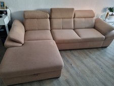 Ecksofa L-Form Sofa mit Schlaffunktion – Polsterecke Mikrofaser hellbeige
