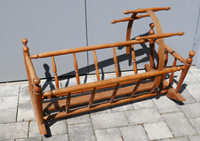 antike Kinderwiege / Baby-Wiege mit Himmel, Eichenholz, Burgund, ca. 1860/80