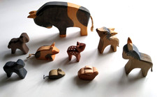 OSTHEIMER 9 TIERE Holz Krippe Bauernhof Stier Esel Lamm Schwein Reh Hase Maus