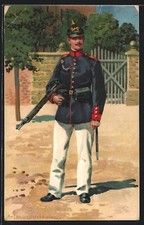 Künstler-AK Anton Hoffmann - München: Infanterist mit Gewehr im Kasernenhof 