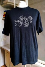 T-Shirt Unikat schwarz Gr. S mit Hotfix Strassmotiv Rose