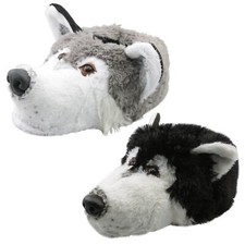 Tierhausschuhe Hausschuhe Hund Wolf Damen Herren Plüsch Kuschelig Warm 35-48