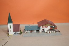 6/54-20, Faller H0 2 x Holzhaus , Bahnhof 108 , kirche 239
