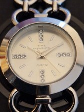 Damenuhr "Time Elements" Quartz, Edelstahl  m. 12 Zirkonen Fa. Digi-Tech prima