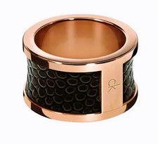 Calvin Klein Spellbound Damen Ring Edelstahl Gold Leder Braun Gr. 57