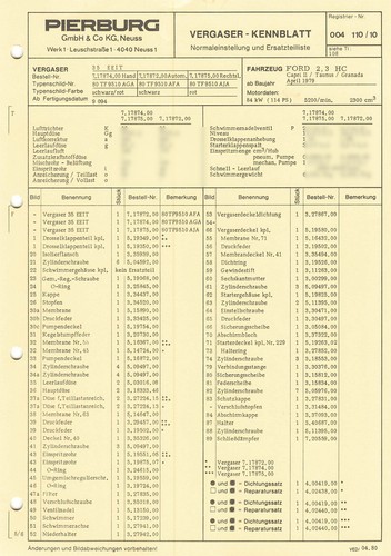 Einstelldaten datenblatt ford - einstelldaten,