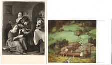 104/324 AK KÜNSTLERKARTEN - BILDUNG FÜR ALLE - KATZE LERNT LESEN + BRUNNENTROG