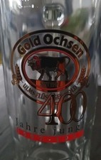 Rastal Bierglas Glaskrug Seidel 0.4l 400 Jahre Gold Ochsen Sammlerstück Goldrand
