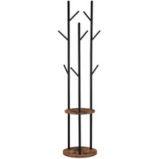 Garderobenständer, Kleiderständer, Baumform, 8 Haken, Ablagen, Holz, Metall, ...
