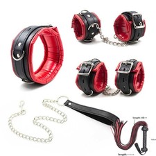 Abschließbar PU Leder Handschellen Fußfesseln Halsband Fesseln SM Bondage Paddel