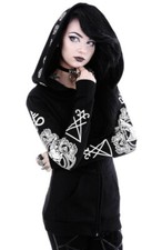 Gothic Magie Symbol Hoodie Damen Jacke Weste Mantel Baphomet schwarz Kapuze