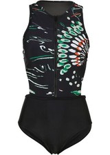 Badeanzug mit Reißverschluss Gr. 42 Schwarz Graphisch Damen Bademode Neu*