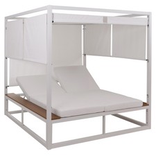 B-Ware Aluminium Lounge-Gartenliege MCW-M63b, XL Bali-Liege weiß, Polster creme