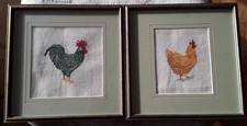 2x Stickbilder Hahn & Henne -