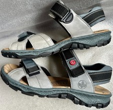 NEU SCHÖNE Trekkingsandalen RIEKER Antistress Gr.40 Leder Grau-Schwarz Klettvers