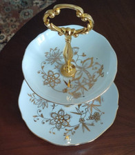 Zweistöckige Etagere Teller Triptis Porzellan - Goldene Blumen