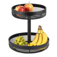 eluno 2-stöckige Obstetagere, Obstschale, Obstkorb aus schwarzem Metall