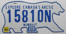 Canada Nummernschild Nunavut " EXPLORE CANADA´S ARCTIC" Bärenform Sticker 2003.