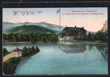 Bad Warmbrunn, Blockhaus im Füllnerpark und Blick zum Kynast, Ansichtskarte 191 