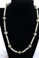 Ars Mundi Collier Jadedrachen Kette mit Jadeperlen und Zuchtperlen Länge 48 cm