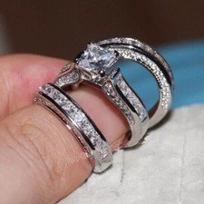 Trio-Ringset 5 kt Princess-Schliff Lab Created Diamant 925 Silber Verlobung B...
