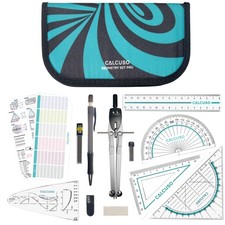 CALCUSO Geometrie Set PRO – Türkises Mäppchen mit Zirkel, Geodreieck & Lineal