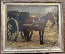 Ölgemälde Pferd mit Karren