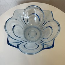 Schale Obstschale 20er 30er Art Deco Glas Blau Pressglas Vintage Schüssel antik