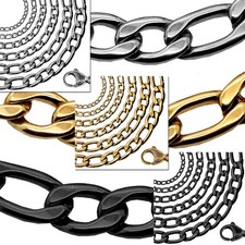 Edelstahlkette Figarokette Königskette Panzerkette Set Armband Herren Silbern