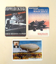 3 Blechschilder 10 x 14,5cm;   Lufthansa, Luftschiff, Schnellzug