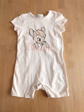 H&M Schlafanzug 92 weiß Disney Bambi Reh Mädchen Body Strampler Kurz Einteiler
